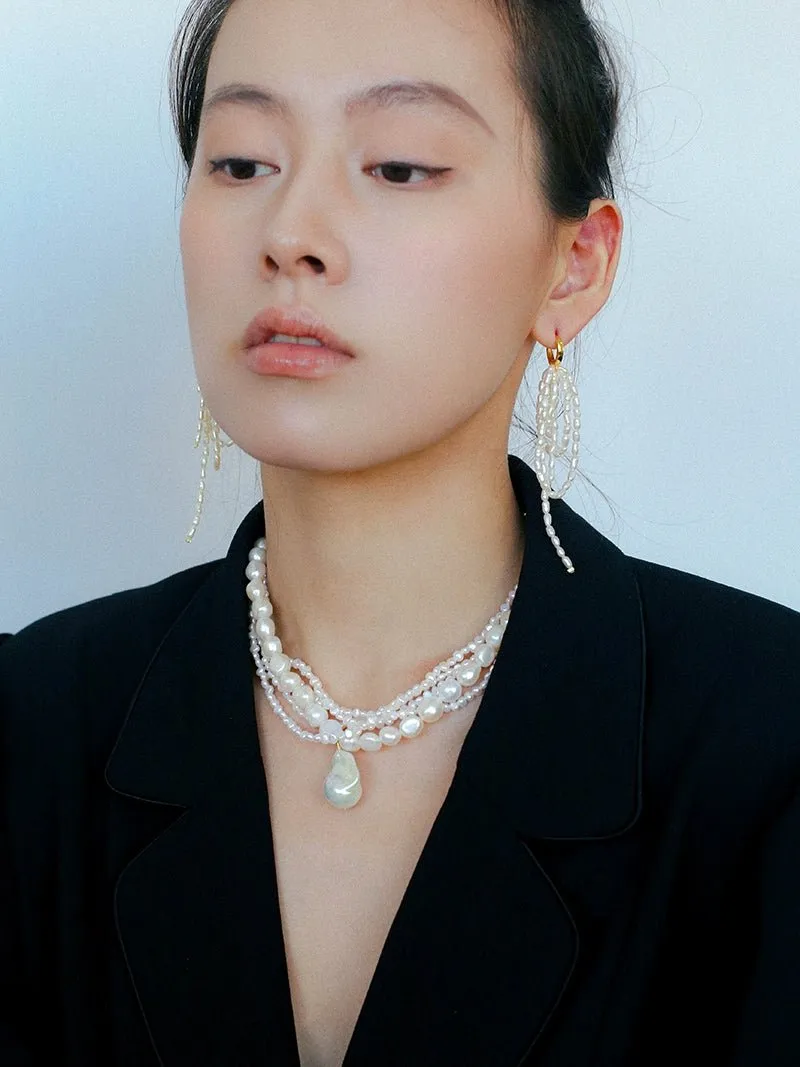 Vintage French Natural Pearl Baroque Multi-layer Necklace