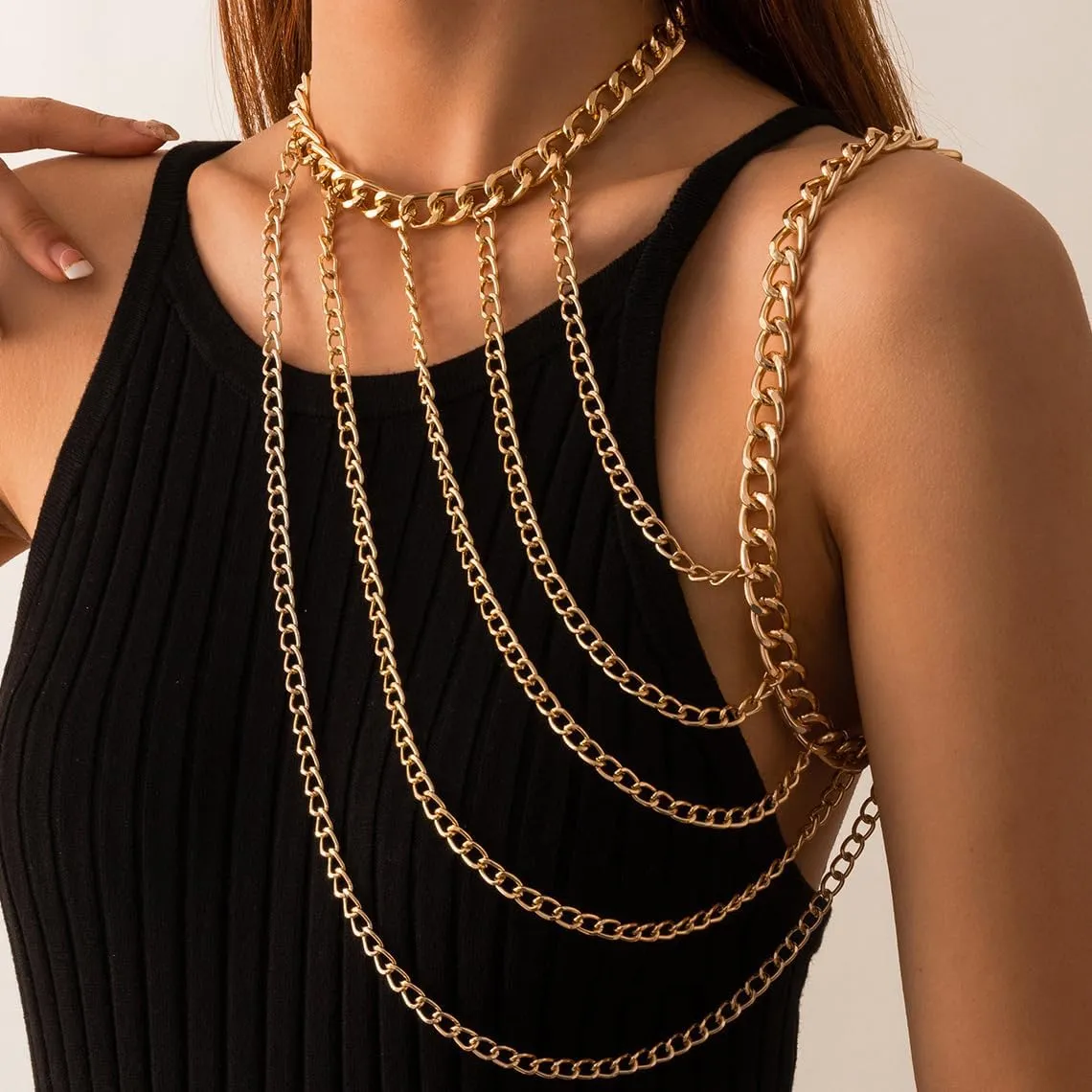 WeeH Shoulder Necklace Chain Body Jewelry Layered Shoulder Jewelry Accessory at Party Beach Summer Holidays Halloween Costume