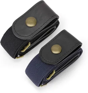 WHIPPY 2 Pack Buckle Free Comfortable Elastic Belt for Women or Men, Buckle-less No Bulge No Hassle Invisible Belts