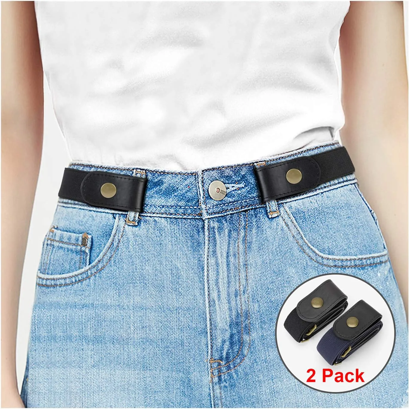 WHIPPY 2 Pack Buckle Free Comfortable Elastic Belt for Women or Men, Buckle-less No Bulge No Hassle Invisible Belts