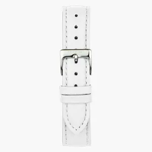 White Leather Watch Strap - Silver - 36mm