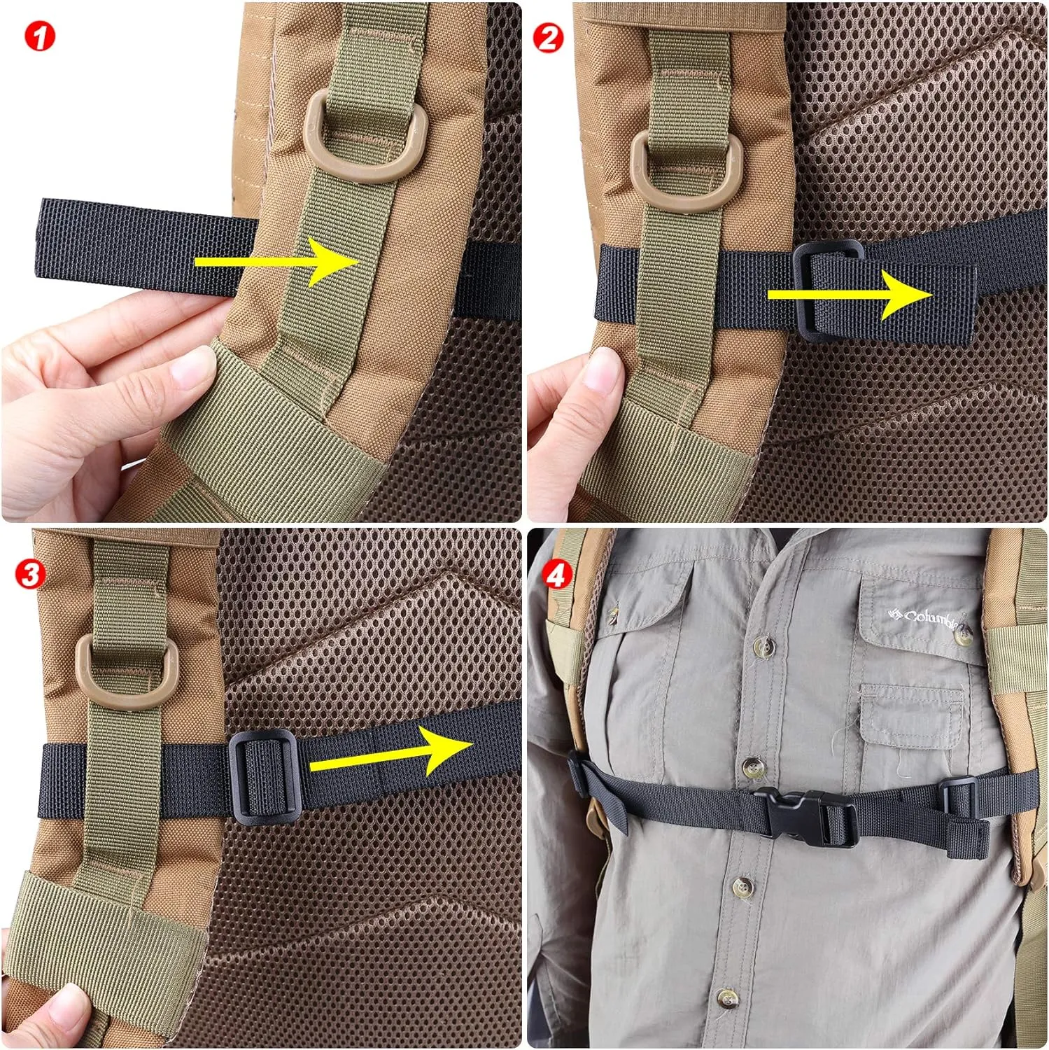 XTACER Backpack Chest Strap Adjustable Backpack Sternum Strap Chest Belt with Buckle (Pack of 4)